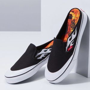 ★Vans ★Classic Slip-On Mule ASAP Worldwide Black Flame White Size M 7 W 8.5